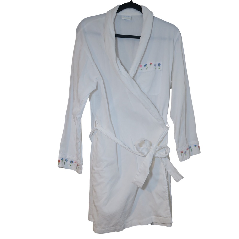 Pottery Barn Robe Floral Embroidered Dainty Bride Coquette White Bed + Bath